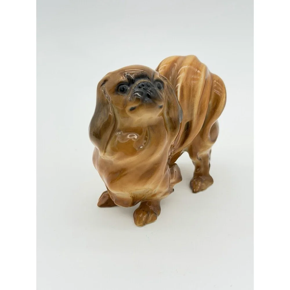 Hutschenreuther Porcelain Germany pekinese Dog Glossy Painted Figurine Brown